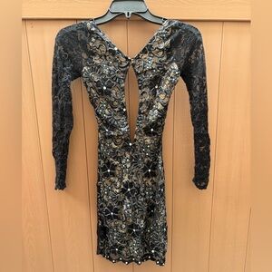 Elegant Black and Gold Lace Dress